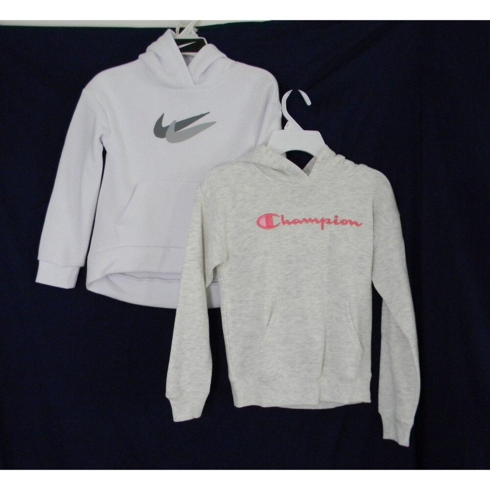Lot of 2 Girl's 6X Hoodies Nike and Champion Gray Pink White Both Swoosh NWT